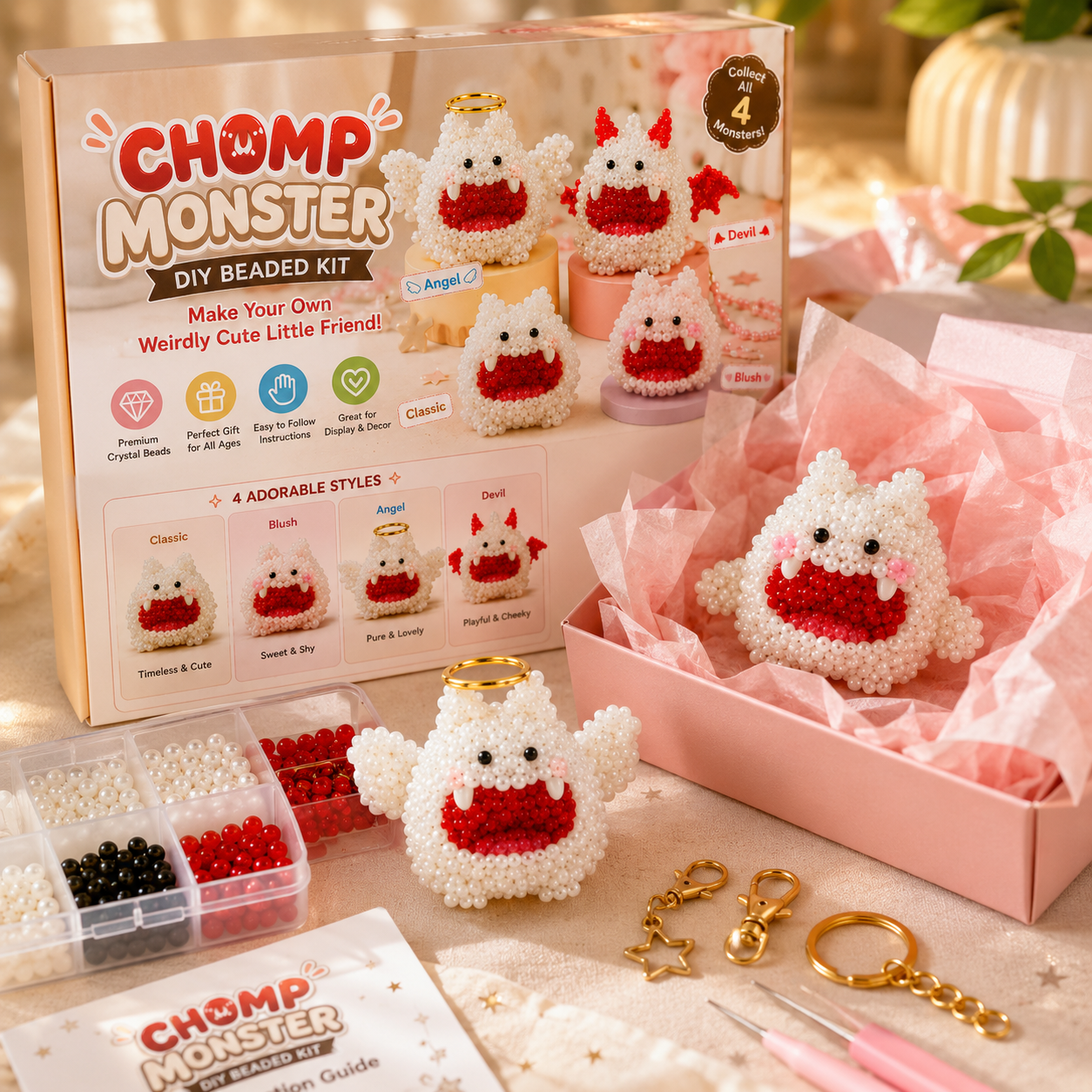 Chubby Chomp Pals DIY Beaded Kit – Cute Little Monster Craft Set