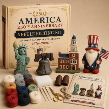 America 250 Needle Felting Kit Set – 4-Piece Patriotic Animal DIY Craft Collection