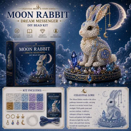 🌙 Moon Cat Luna Guardian DIY Bead Kit | Celestial Moon & Stars Series