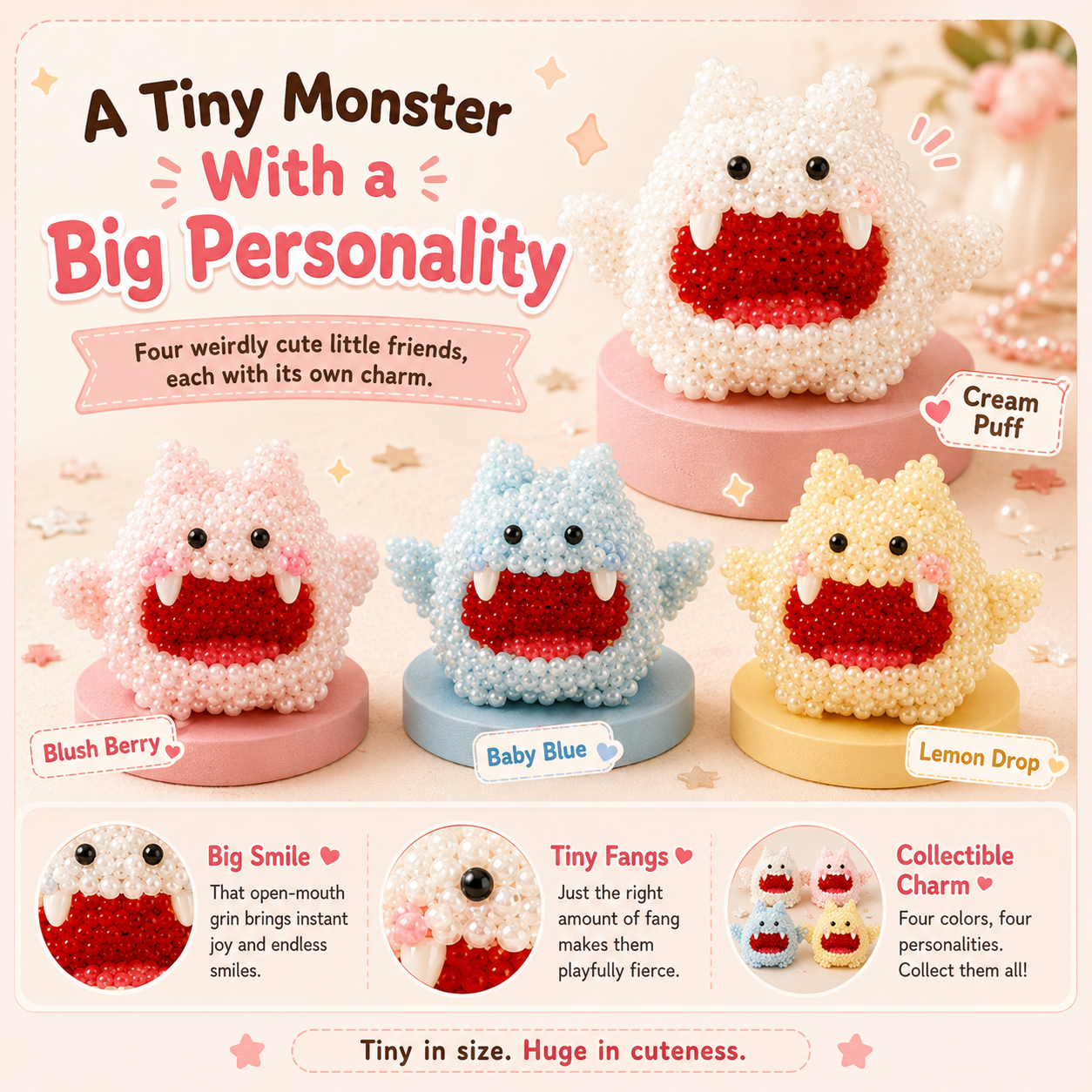 Chubby Chomp Pals DIY Beaded Kit – Cute Little Monster Craft Set