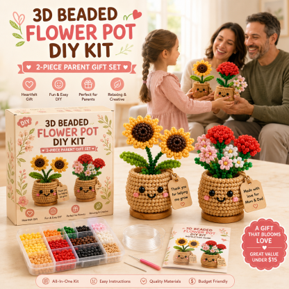 3D Beaded Flower Pot DIY Gift Kit – Handmade Keepsake for Parents, Grandparents, Teachers & Little Friends
