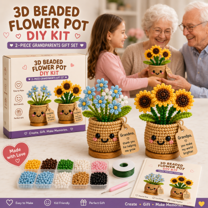 3D Beaded Flower Pot DIY Gift Kit – Handmade Keepsake for Parents, Grandparents, Teachers & Little Friends