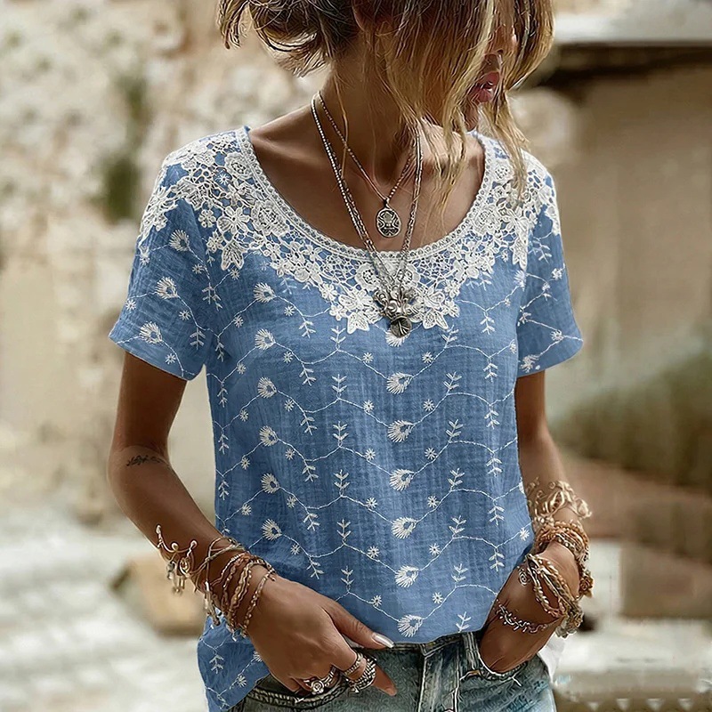 Women's Retro Floral Pattern Casual T-shirt