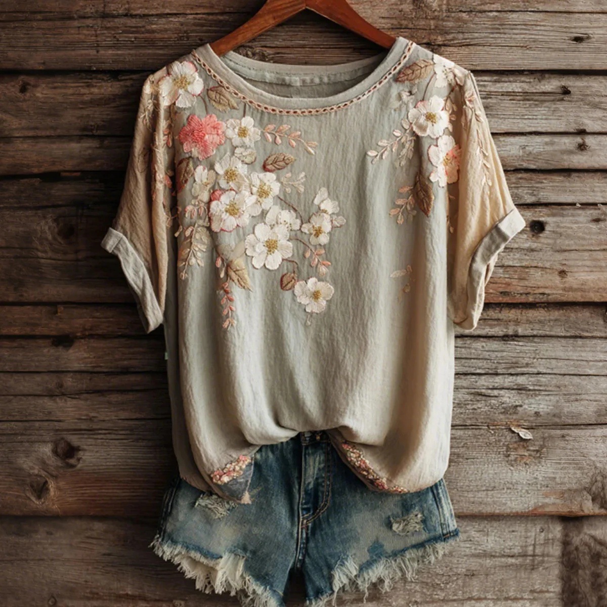 Women's Retro Floral Pattern Casual T-shirt