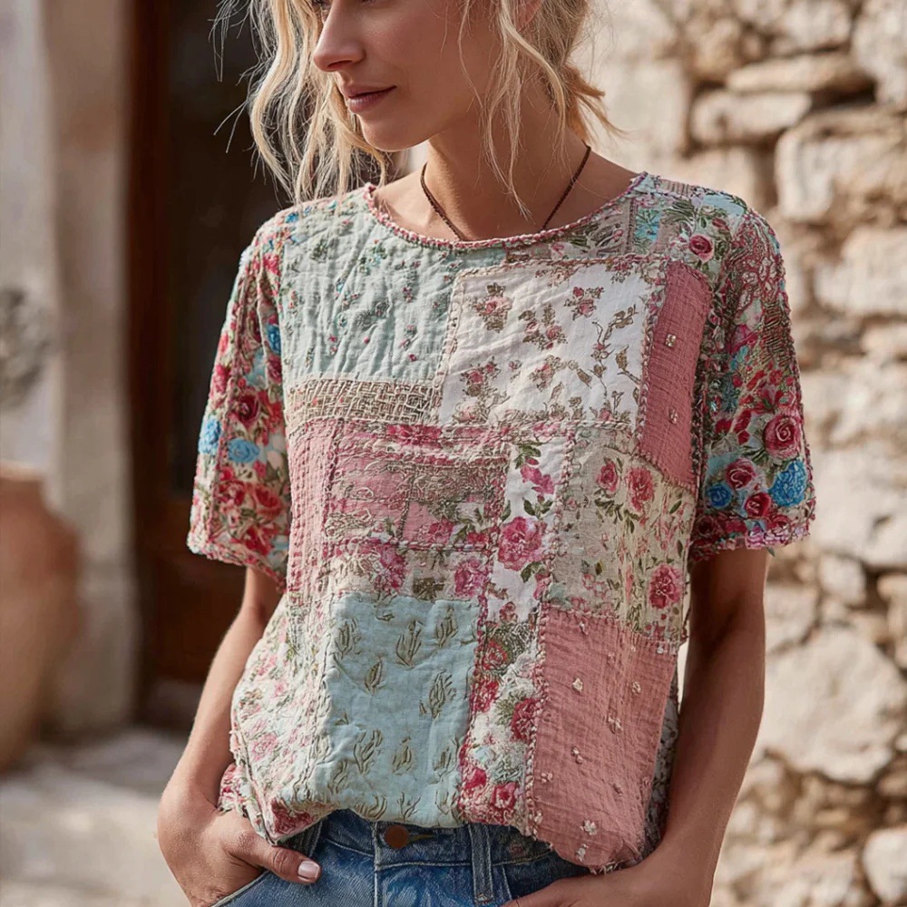 Women's Retro Floral Pattern Casual T-shirt
