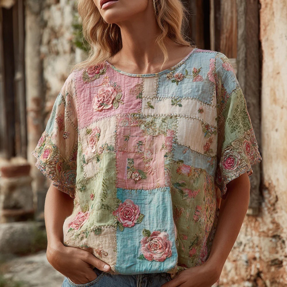 Women's Retro Floral Pattern Casual T-shirt