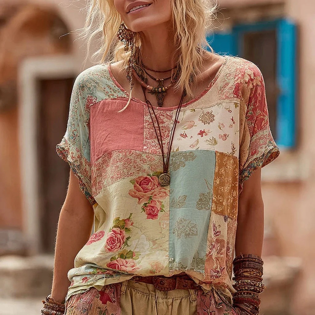 Women's Retro Floral Pattern Casual T-shirt