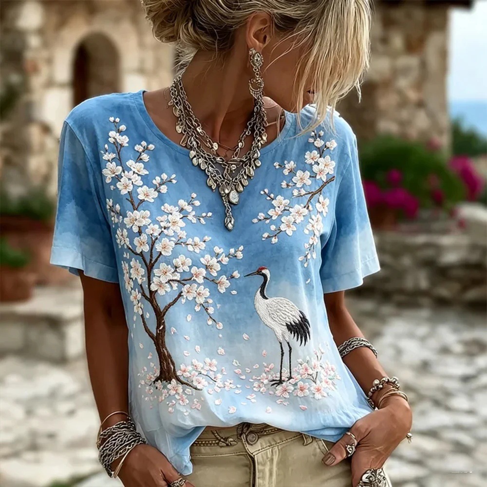 Women's Retro Floral Pattern Casual T-shirt
