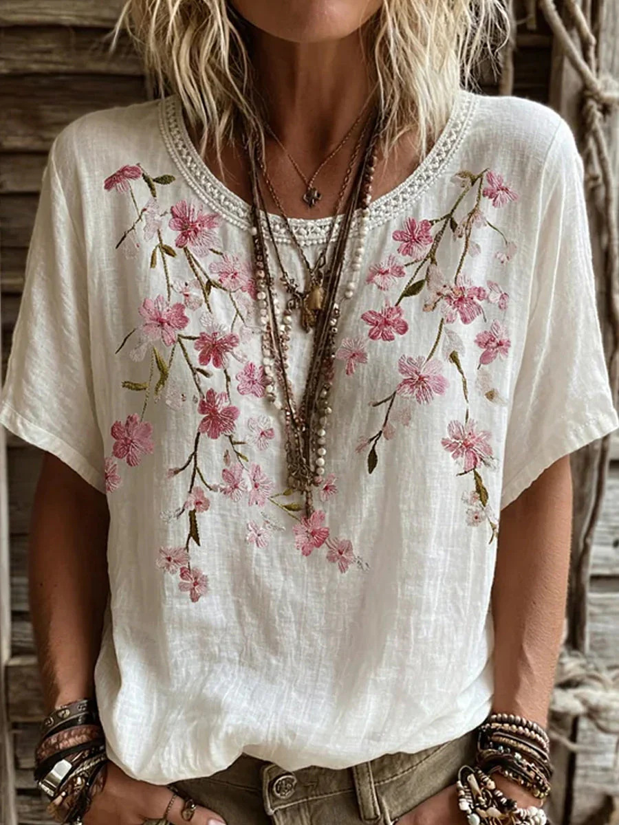 Women's Retro Floral Pattern Casual T-shirt