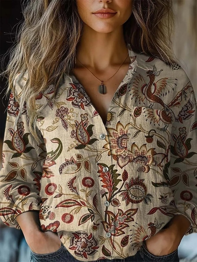 Vintage Shawl Collar Pop Art Print Loose Shirt