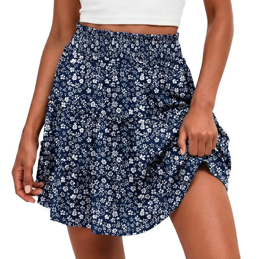 🔥Women's Boho Floral Skorts, Flowy Tiered Ruffle Elastic-Waist Bottoms with Built-in Shorts and Pockets, Casual Style