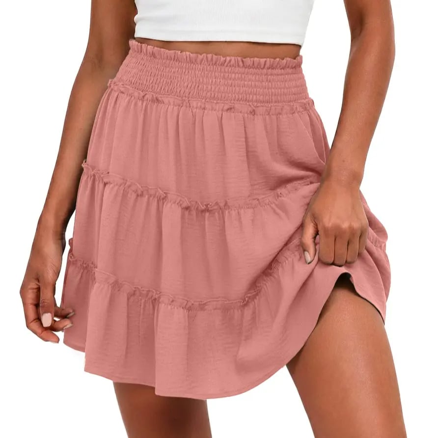 🔥Women's Boho Floral Skorts, Flowy Tiered Ruffle Elastic-Waist Bottoms with Built-in Shorts and Pockets, Casual Style