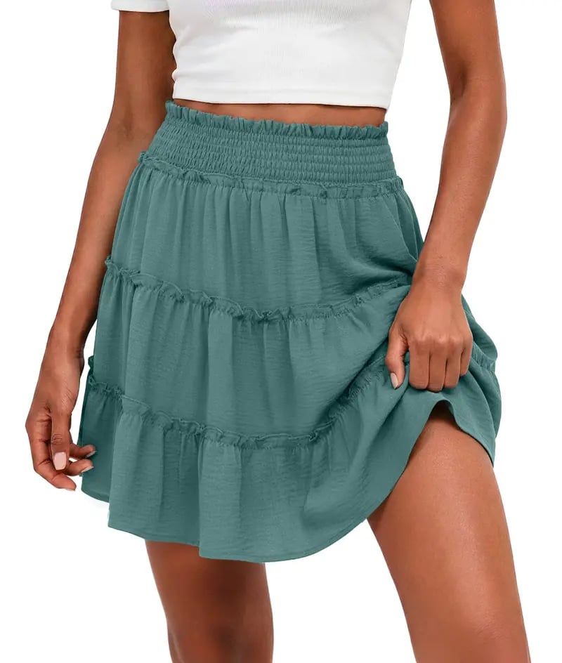 🔥Women's Boho Floral Skorts, Flowy Tiered Ruffle Elastic-Waist Bottoms with Built-in Shorts and Pockets, Casual Style
