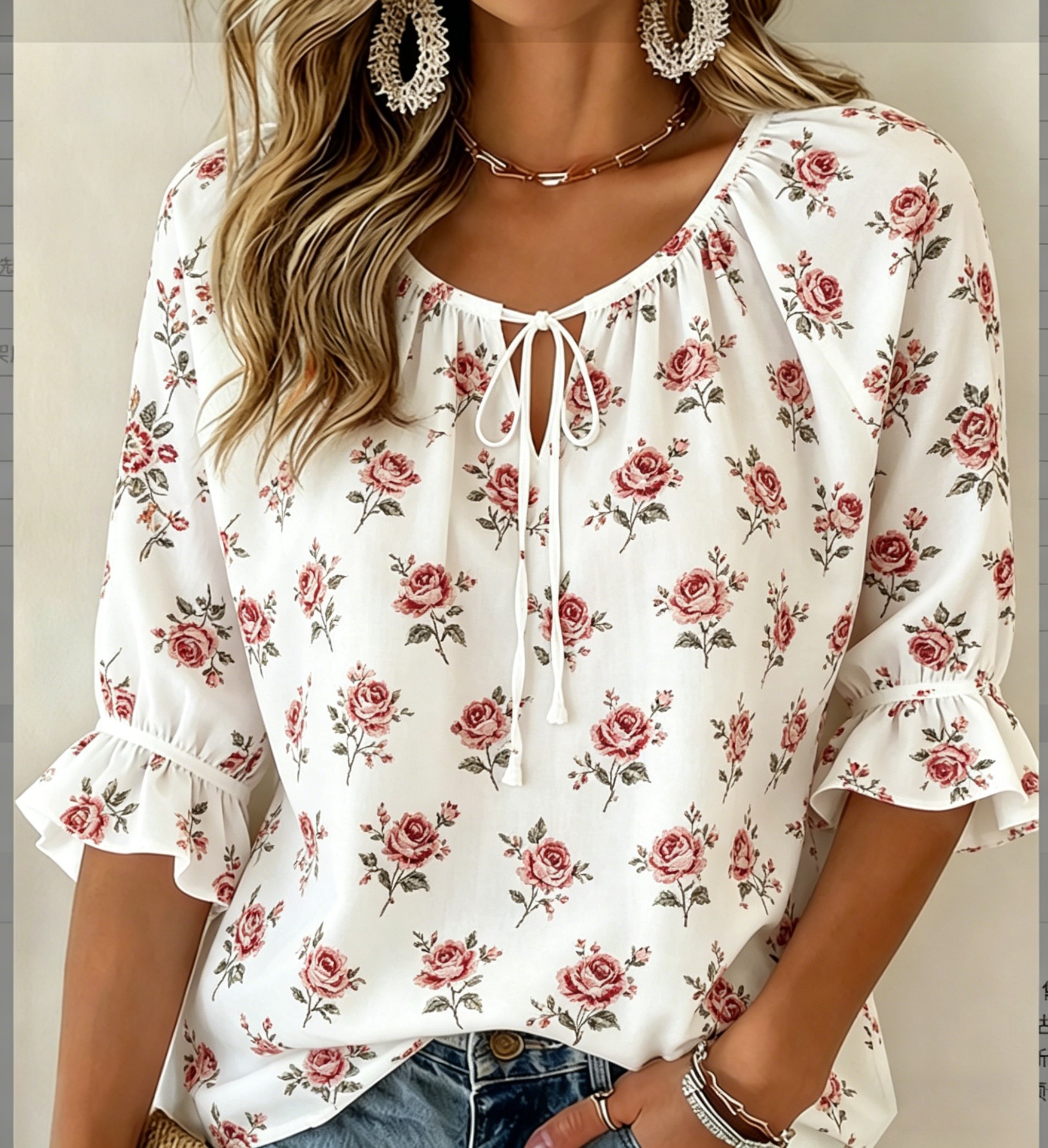 V-neck puff-sleeve top
