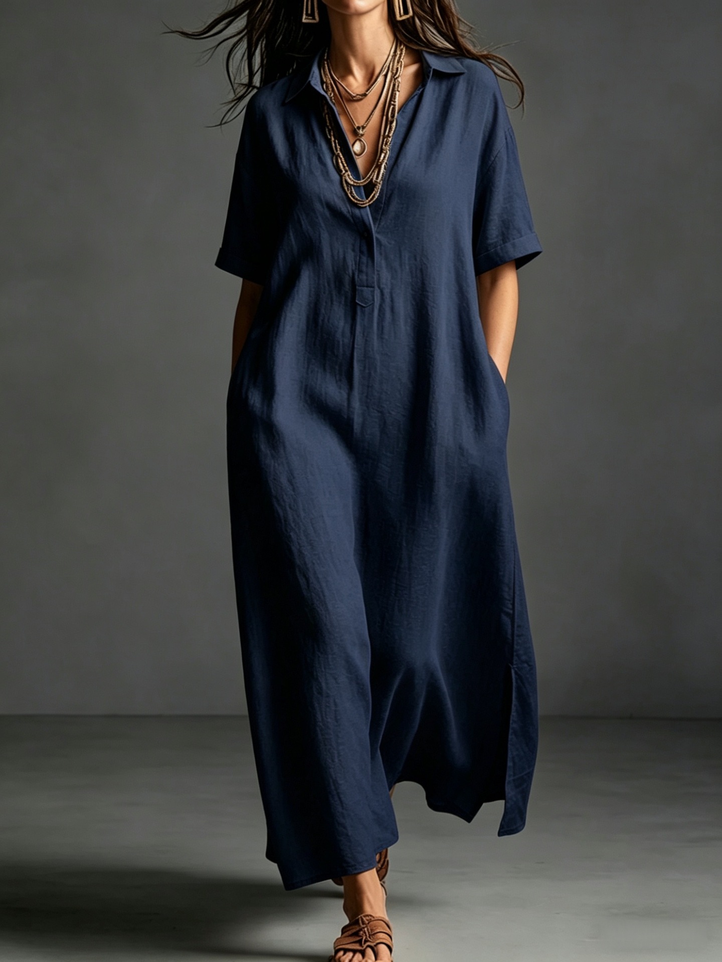 Women's Cotton-Linen Short-Sleeve Dress
