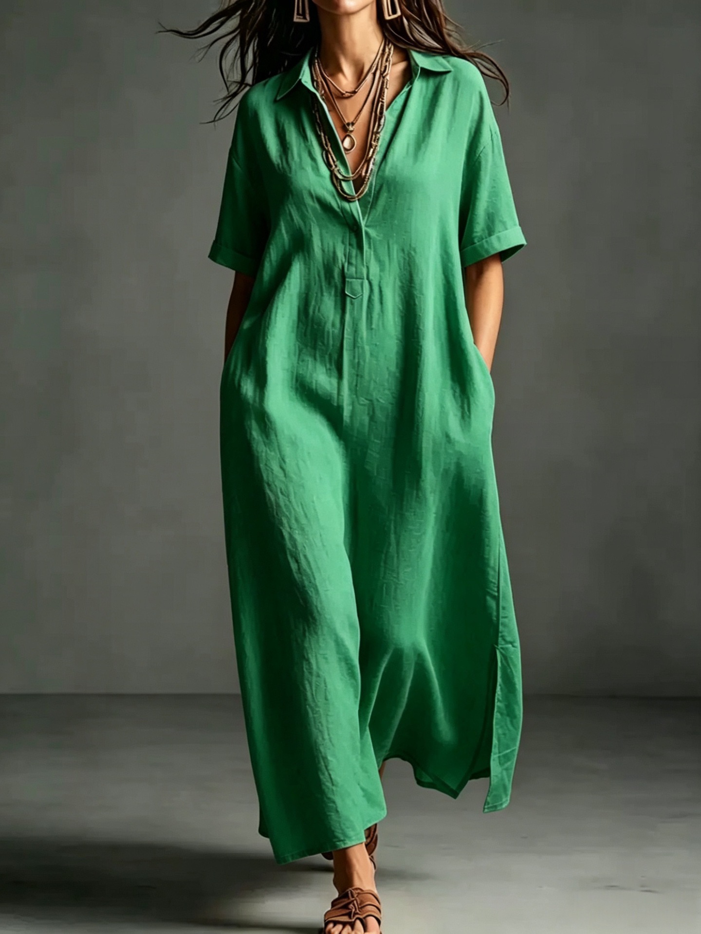 Women's Cotton-Linen Short-Sleeve Dress