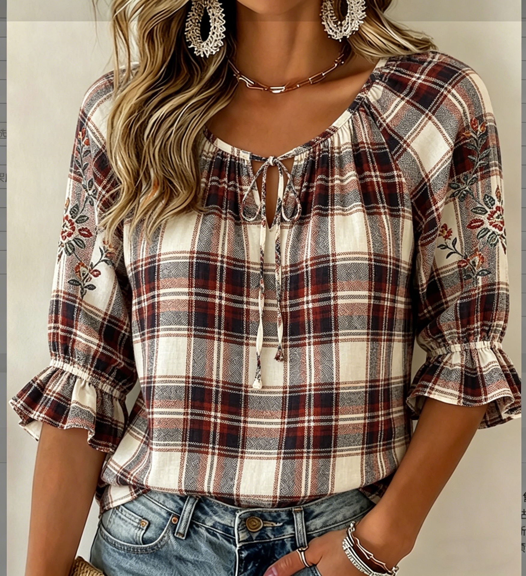 V-neck puff-sleeve top