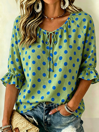 V-neck puff-sleeve top
