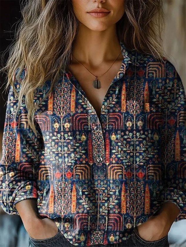 Vintage Shawl Collar Pop Art Print Loose Shirt
