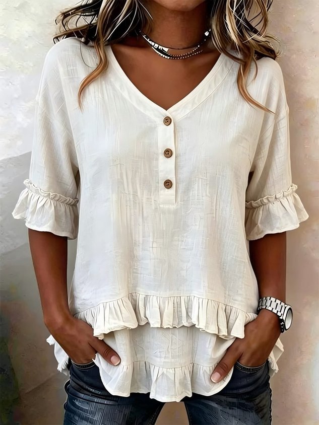 Plain Linen Blend Loose Elegant T-Shirt