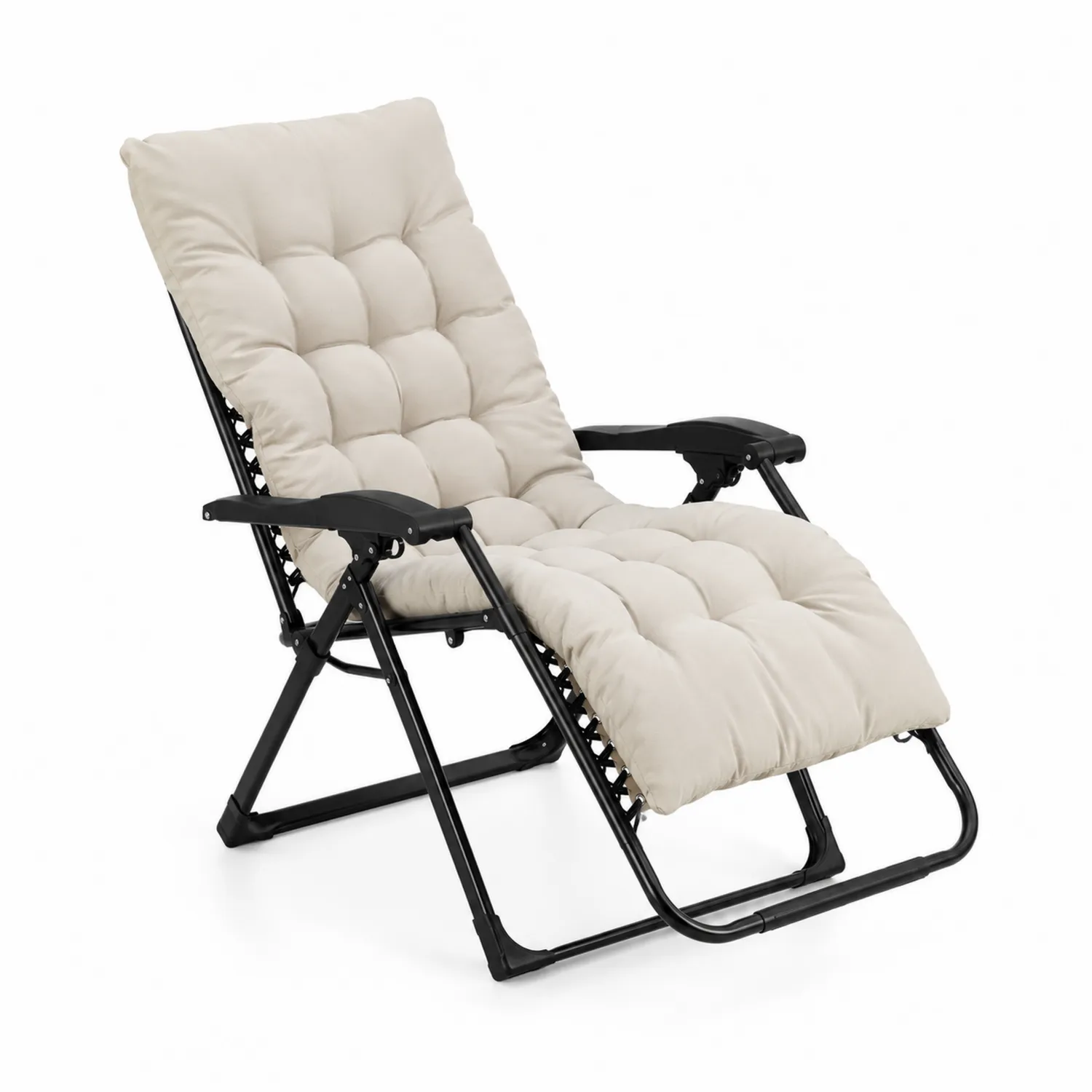 Chaise Longue Réglable avec Coussin en Acier et Polyester Beige-Domixorn