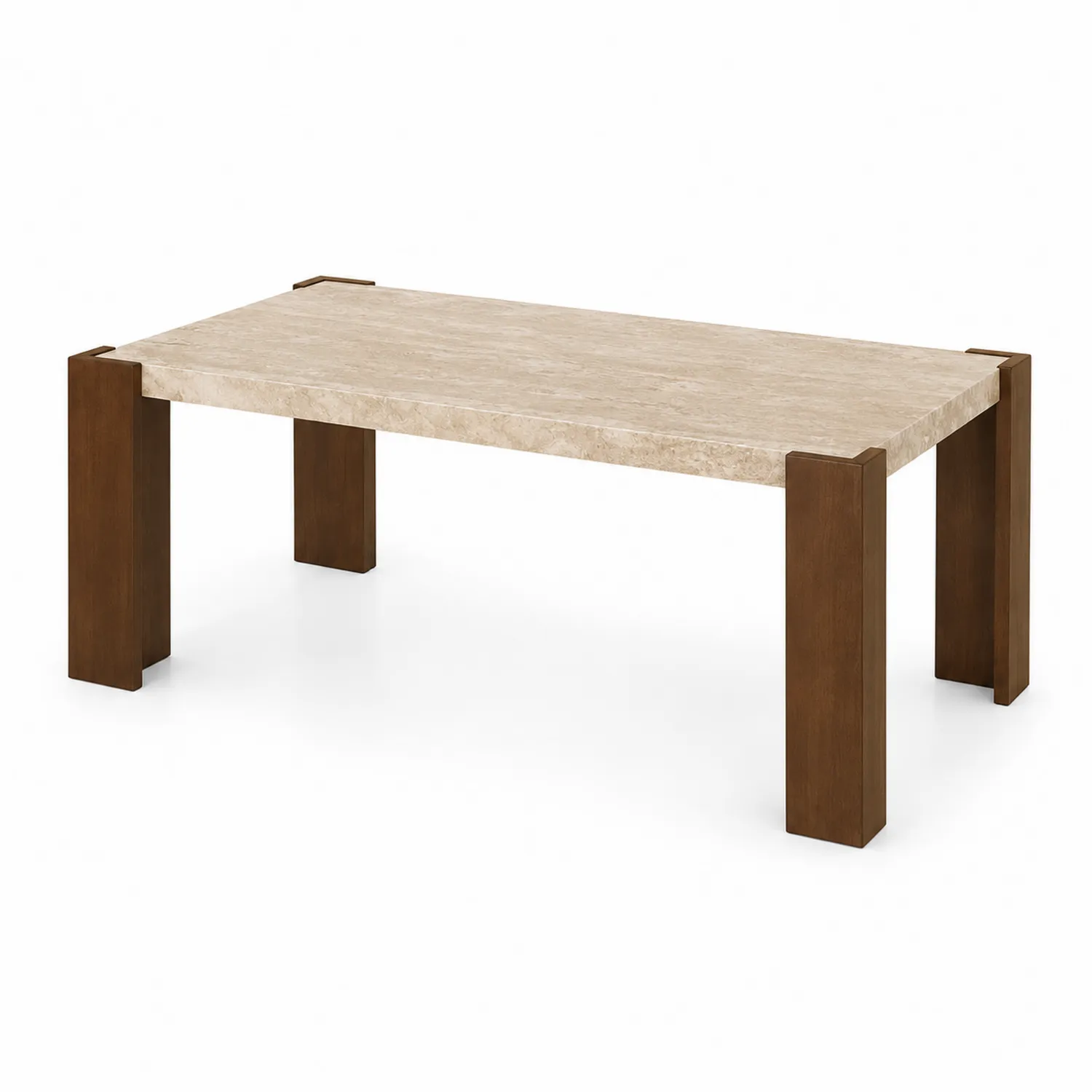 Table rectangulaire en marbre travertin et bois massif 200x100x75 cm-Domixorn