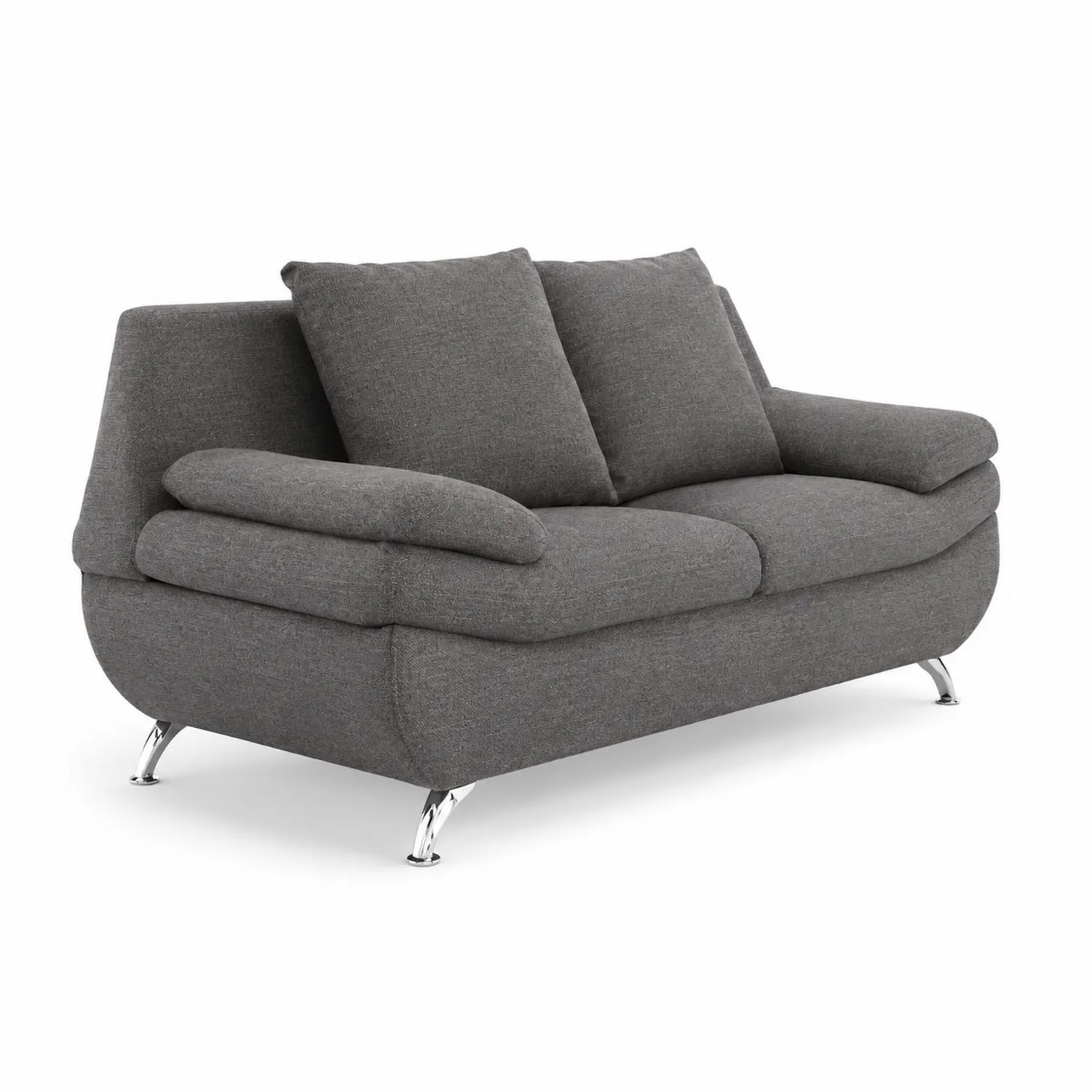 Canapé 2 places en tissu gris avec pieds métalliques-Domixorn