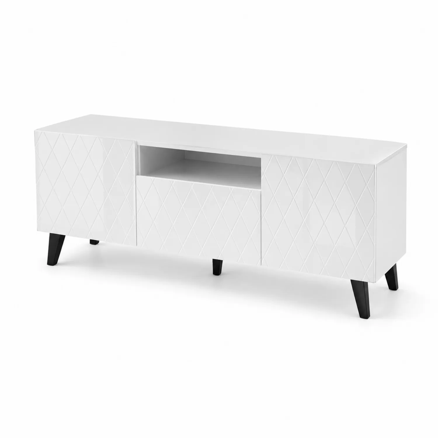 Meuble TV en bois blanc avec rangement-Domixorn