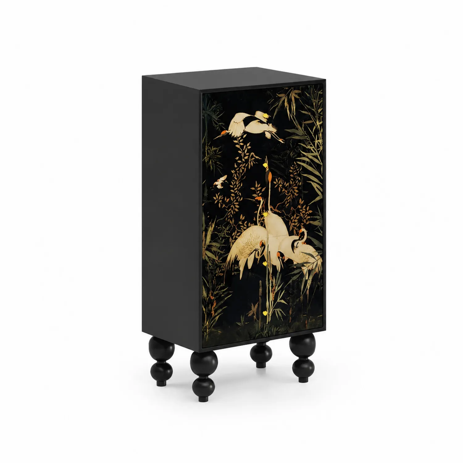Armoire de rangement en bois laqué noir avec porte imprimée 120x50x35 cm-Domixorn