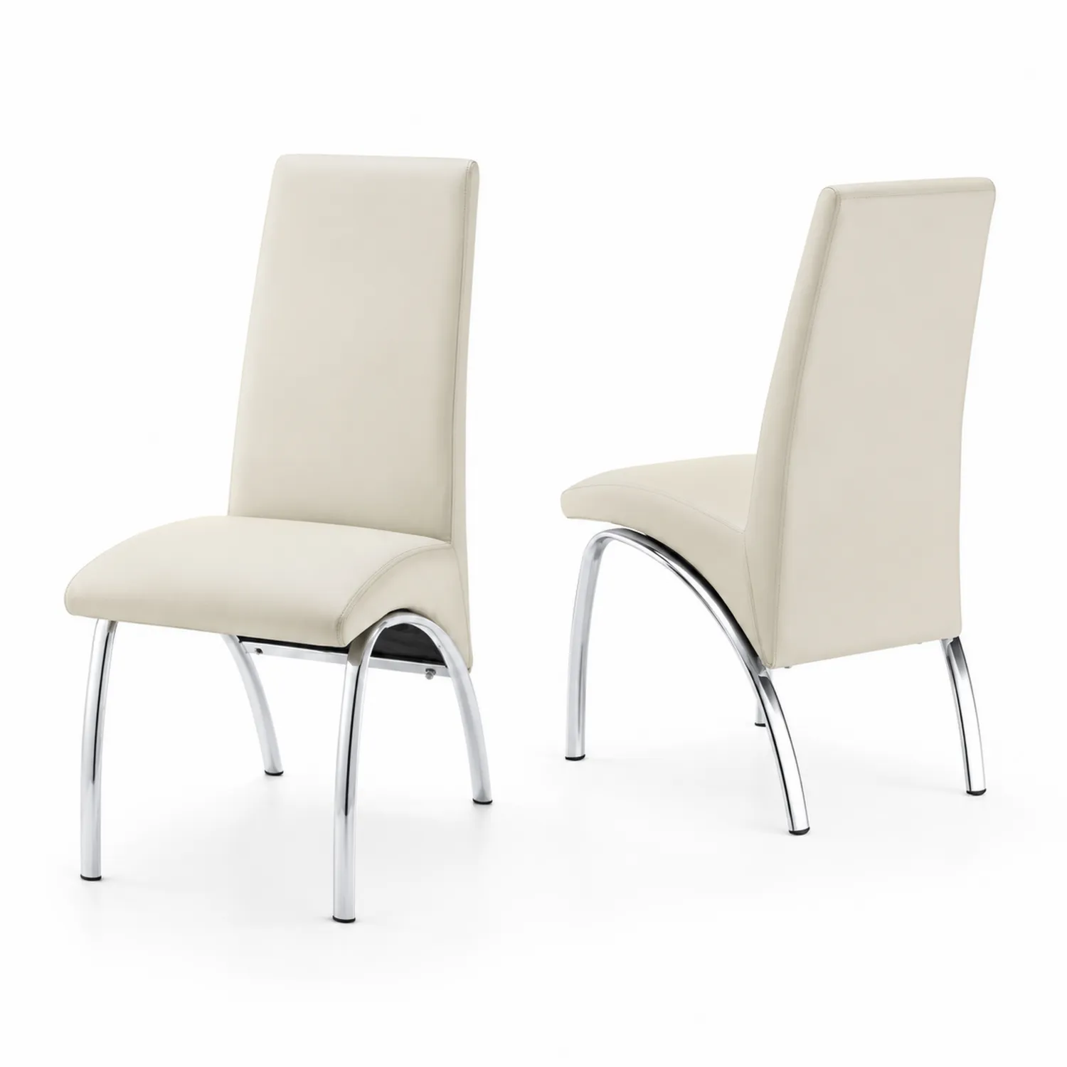 Chaises en similicuir Crème avec pieds en métal chromé, lot de 2-Domixorn