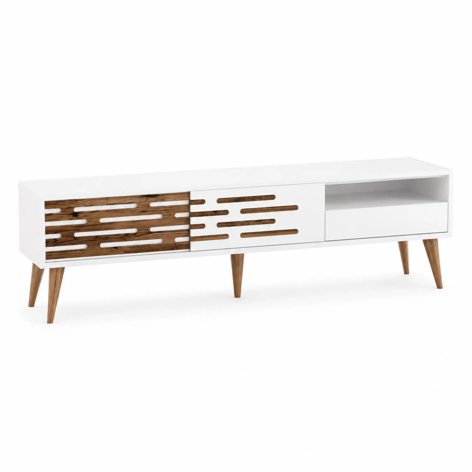 Meuble TV en MDF et bois avec portes coulissantes 180x40x50 cm-Domixorn