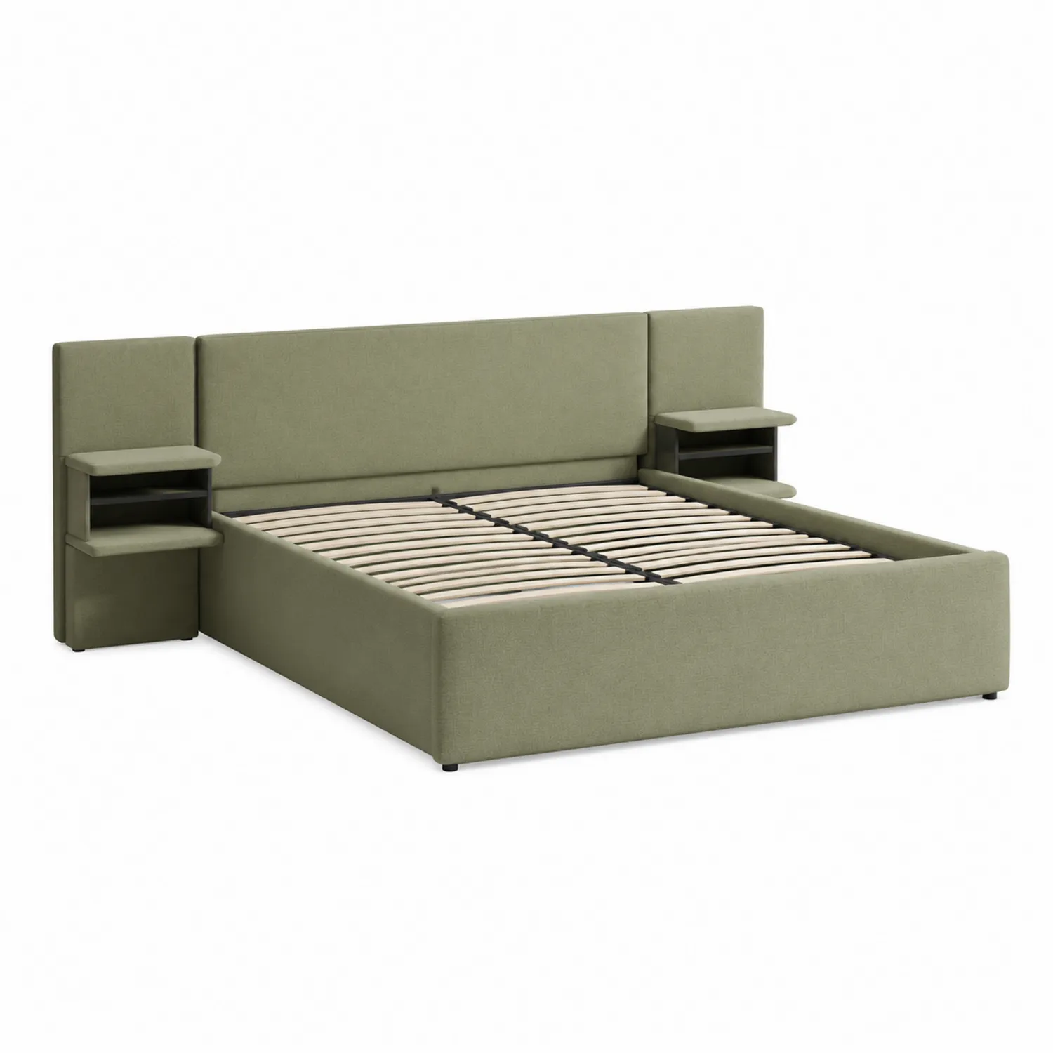 Lit double en bois et polyester avec rangements intégrés-Domixorn