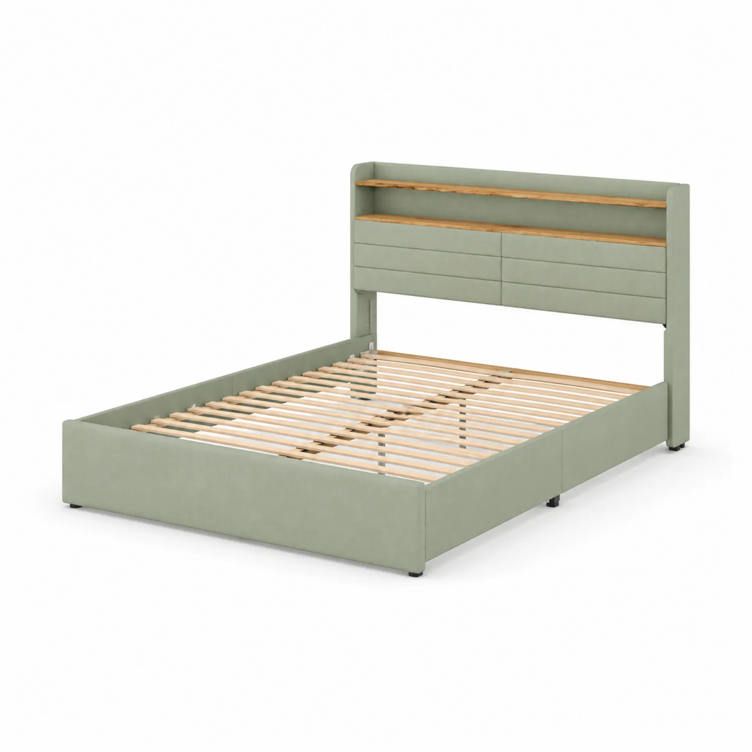 Lit en bois et tissu avec étagères Vert 200x160 cm-Domixorn