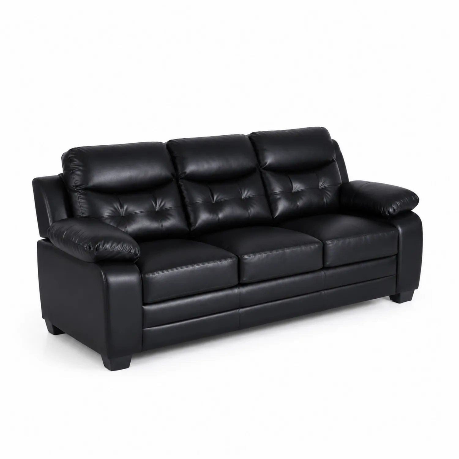Canapé trois places en cuir synthétique noir 200 cm-Domixorn
