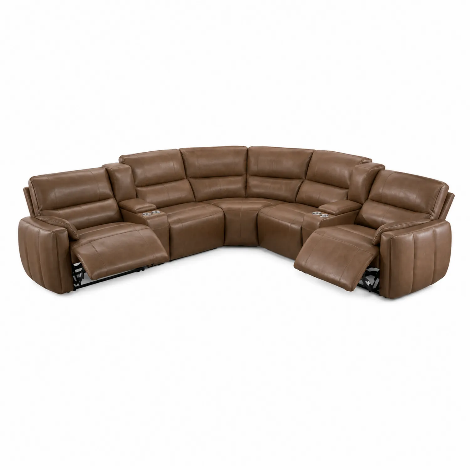 Canapé d'angle en cuir marron avec fonction inclinable, 7 places-Domixorn