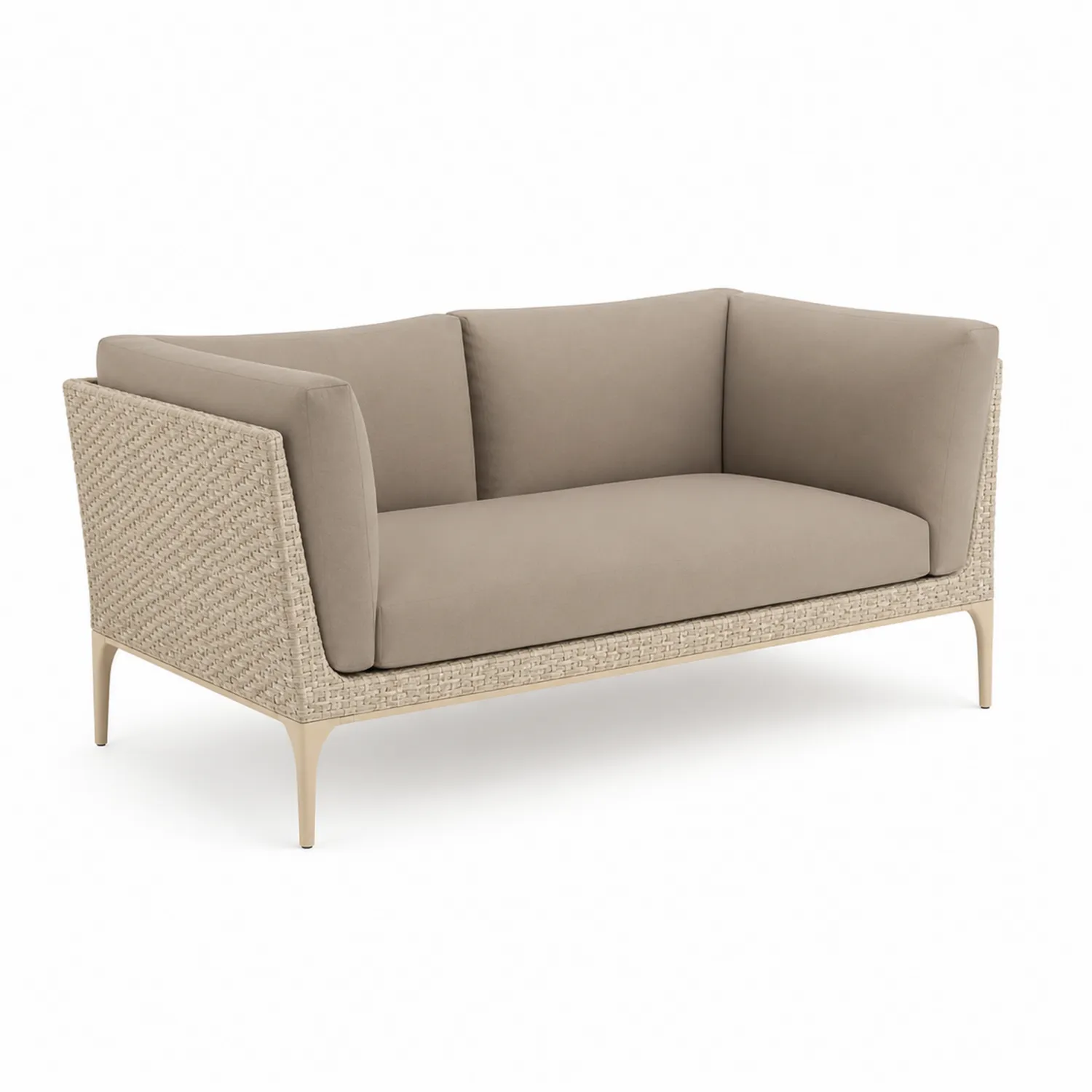 Canapé de jardin en résine tressée avec coussins en tissu taupe-Domixorn