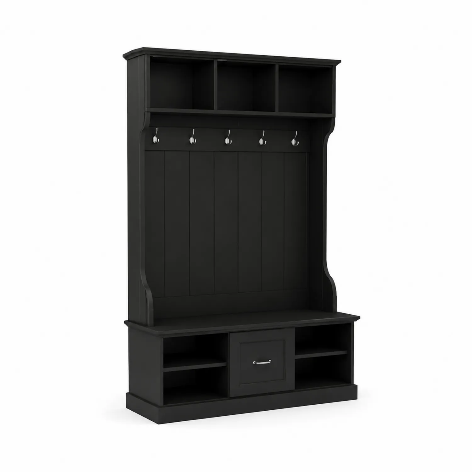 Meuble d'entrée en bois noir avec crochets en acier-Domixorn