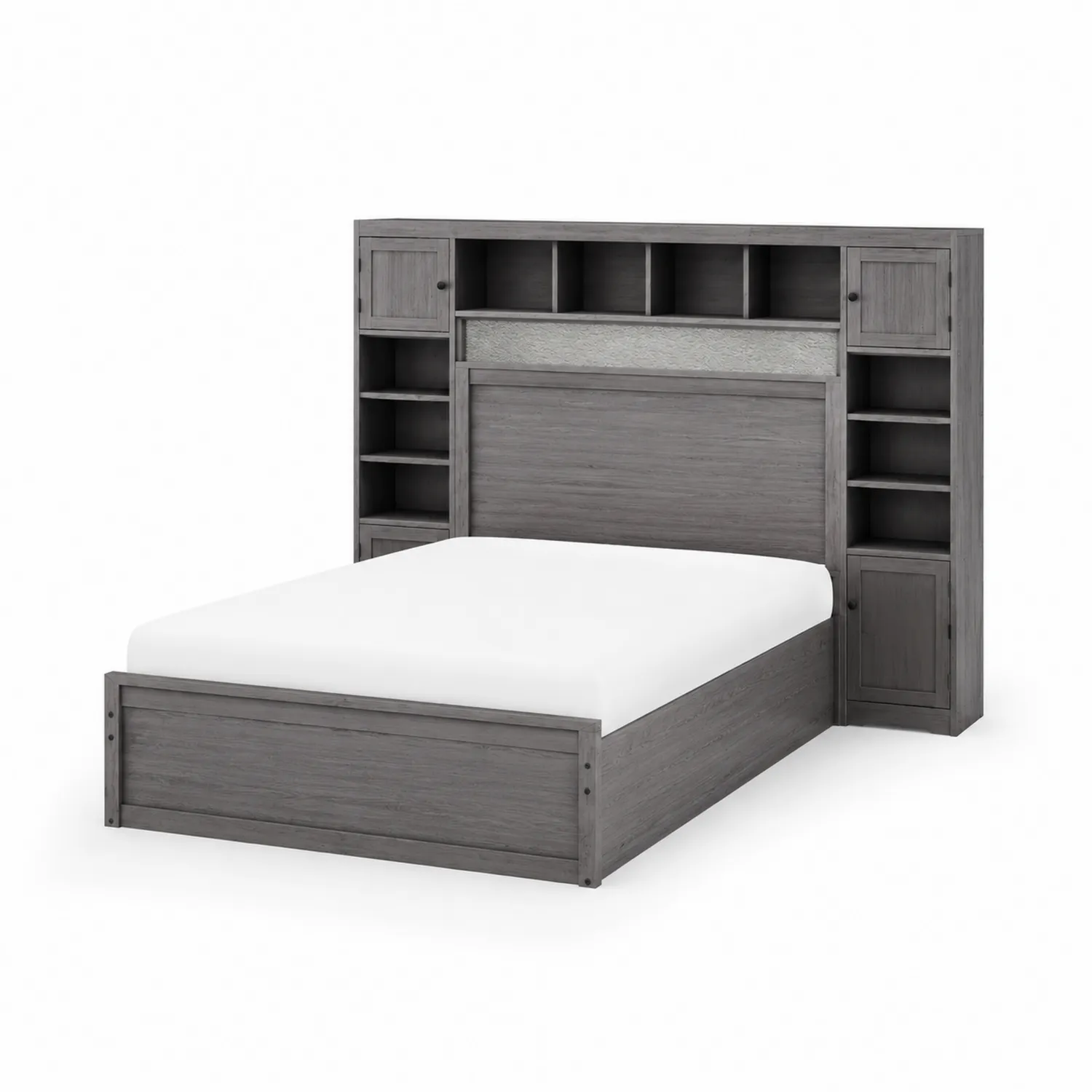 Lit en bois gris avec étagères intégrées-Domixorn