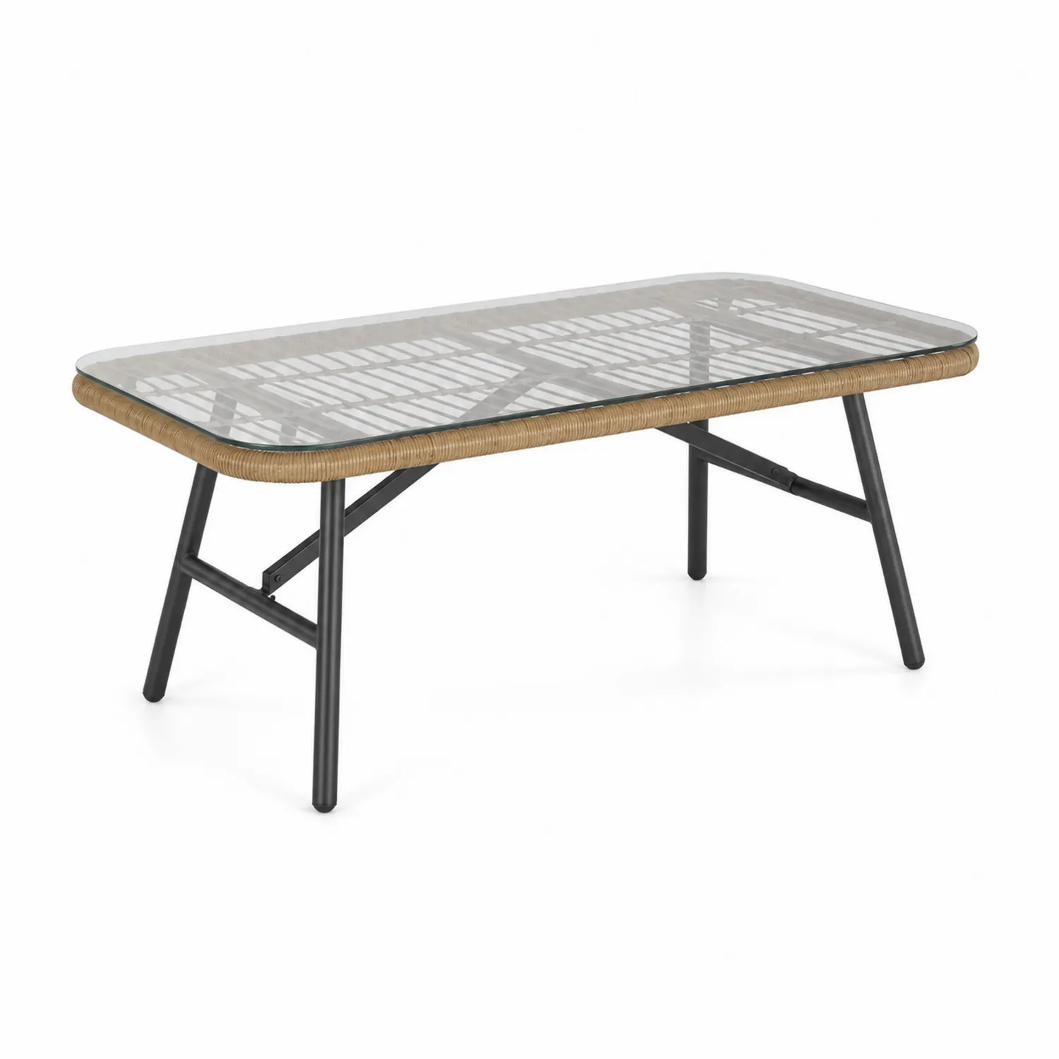 Table basse extérieure en verre et rotin-Domixorn