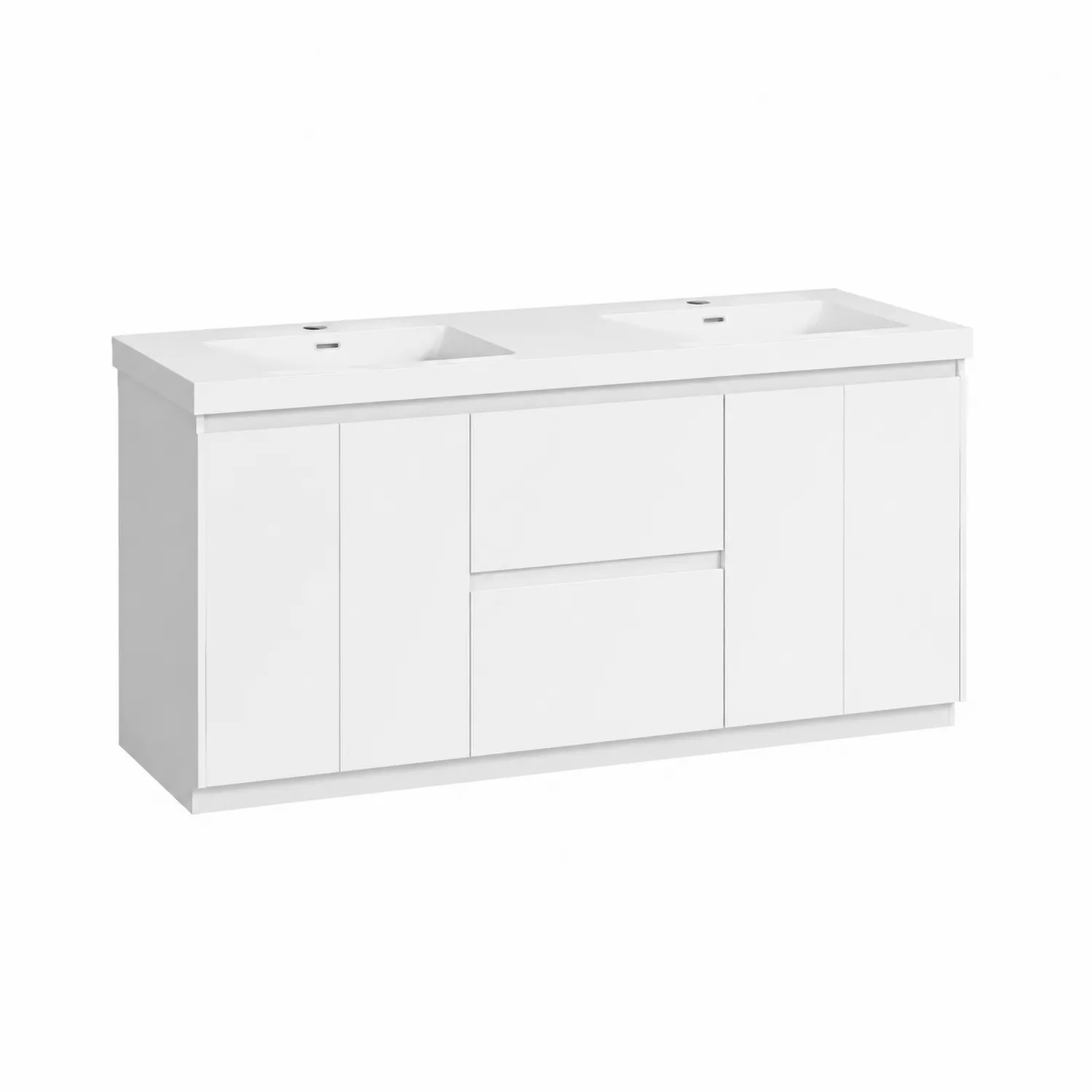 Meuble-lavabo double en MDF blanc avec vasque en céramique-Domixorn