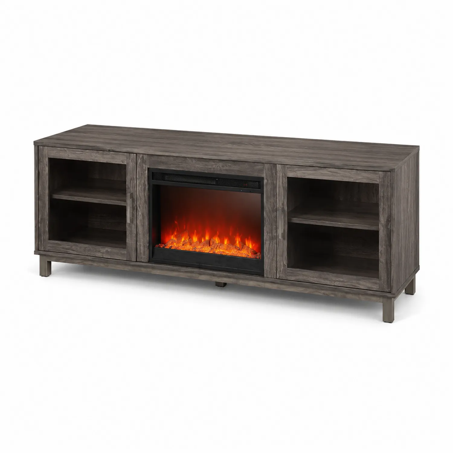 Meuble TV en Bois avec Cheminée Électrique en Chêne Gris-Domixorn
