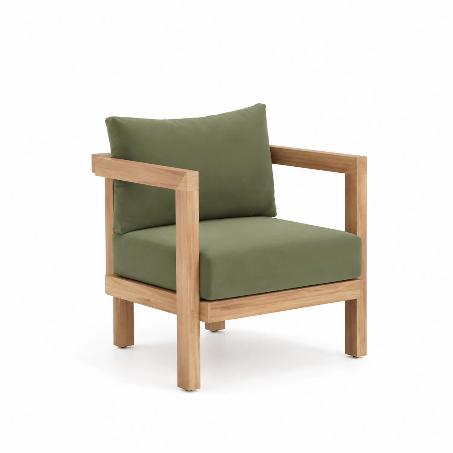 Fauteuil en bois avec coussins en polyester Vert Olive-Domixorn
