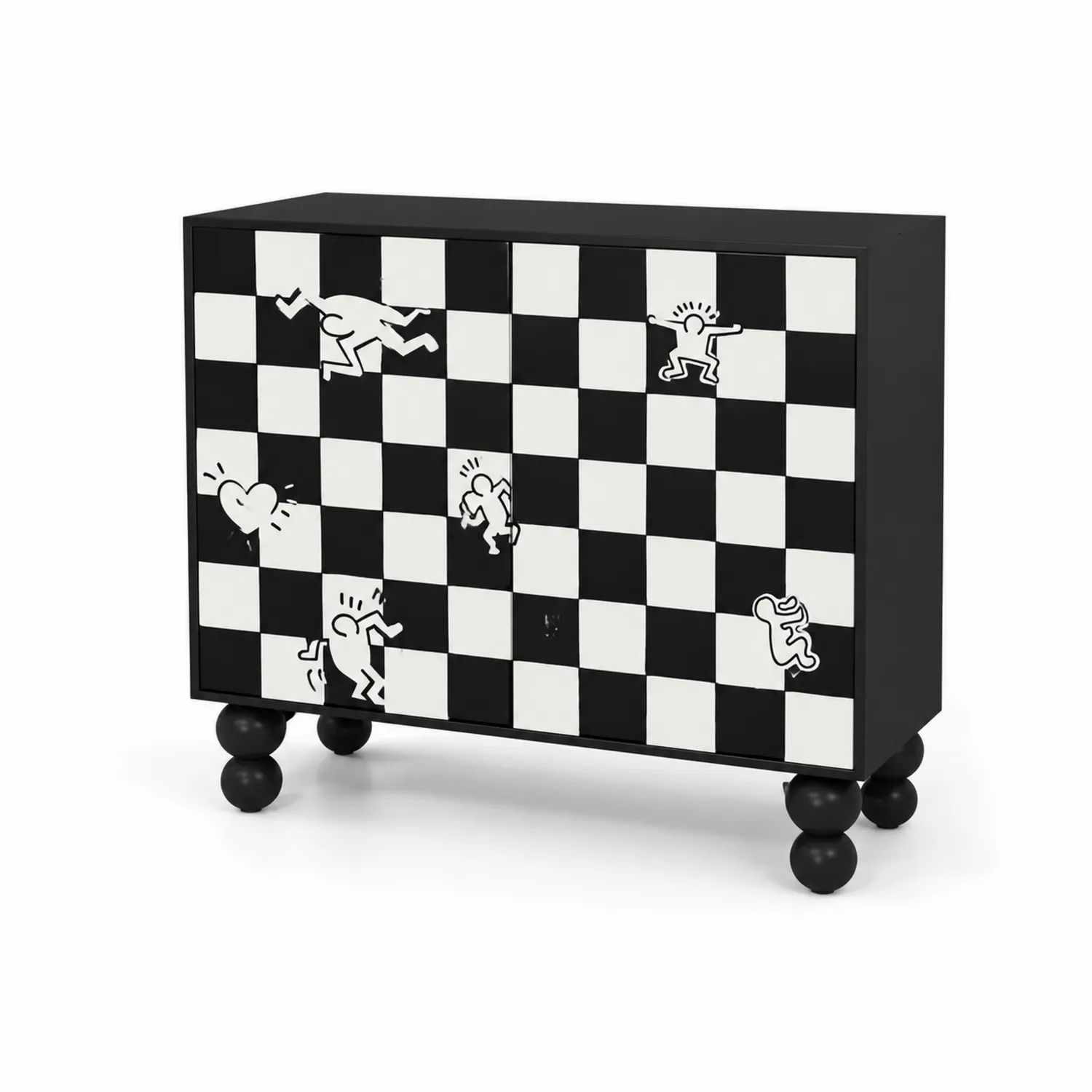 Buffet en bois avec motifs graphiques noirs et blancs-Domixorn