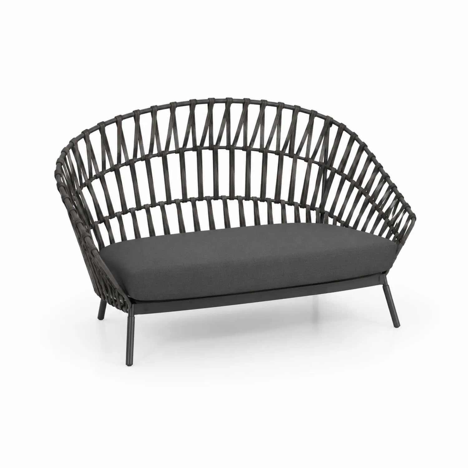 Canapé de jardin en corde noire avec coussins en polyester gris 150 cm-Domixorn