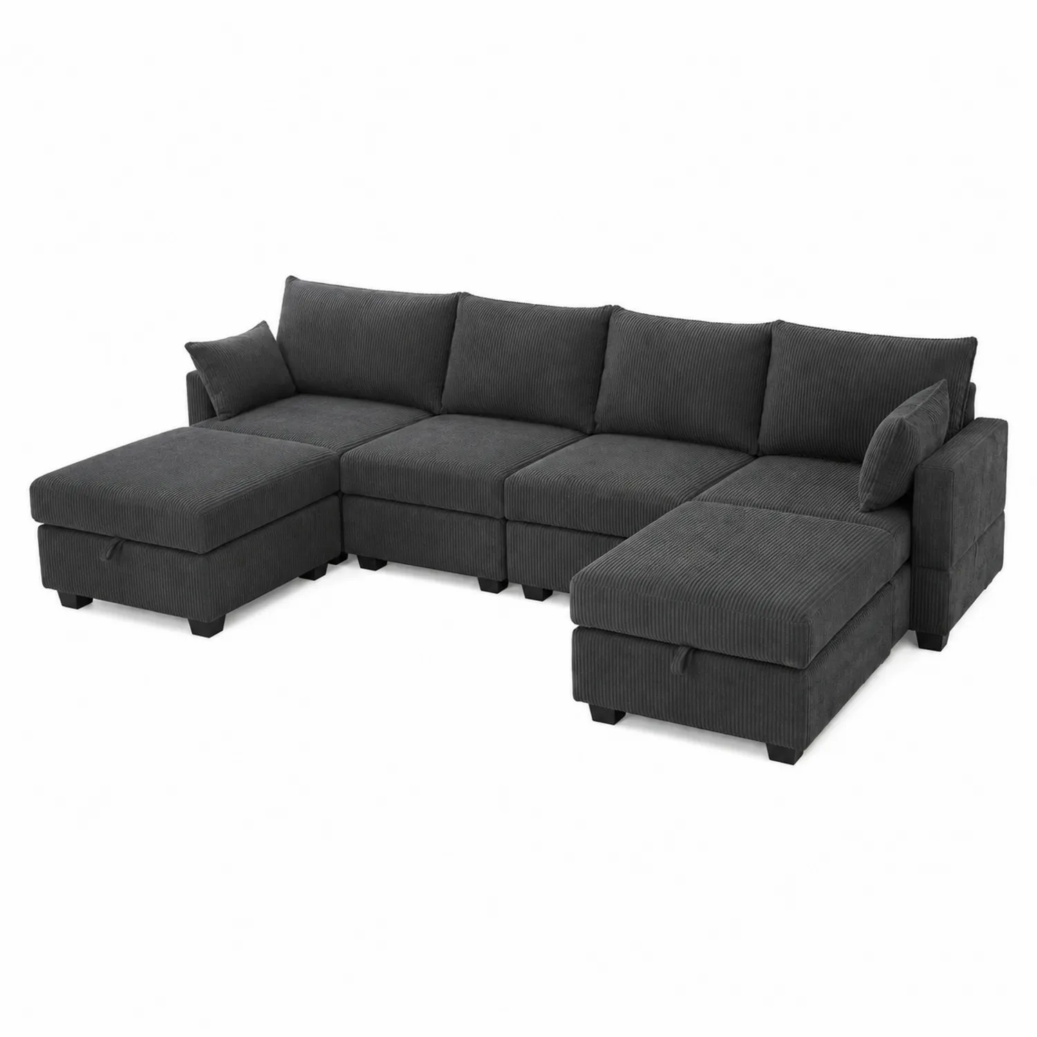 Canapé d'angle modulable en tissu côtelé gris 5 places