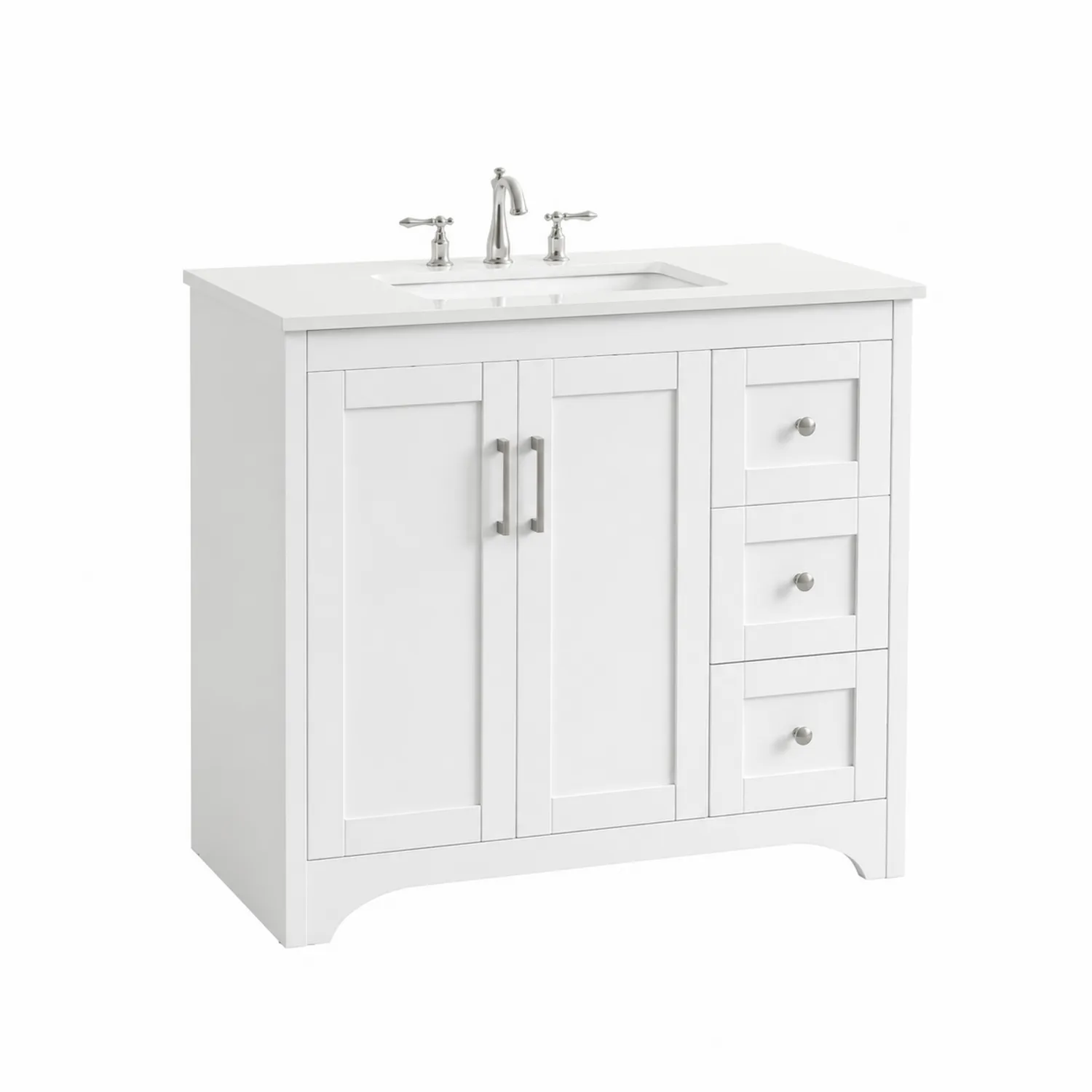 Meuble-lavabo en bois MDF avec lavabo en céramique et tiroirs Blanc