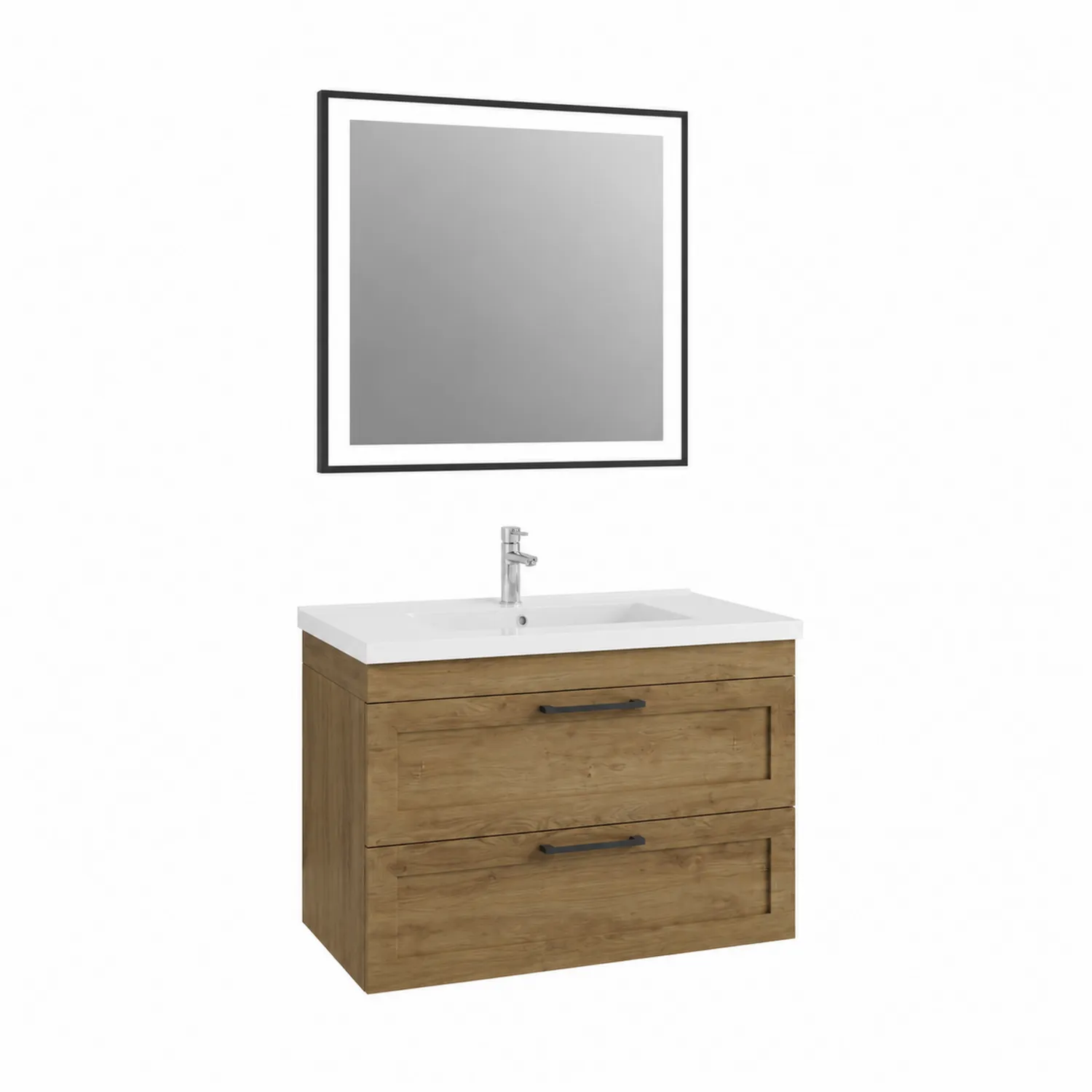 Meuble-lavabo en bois de chêne avec miroir 80 cm