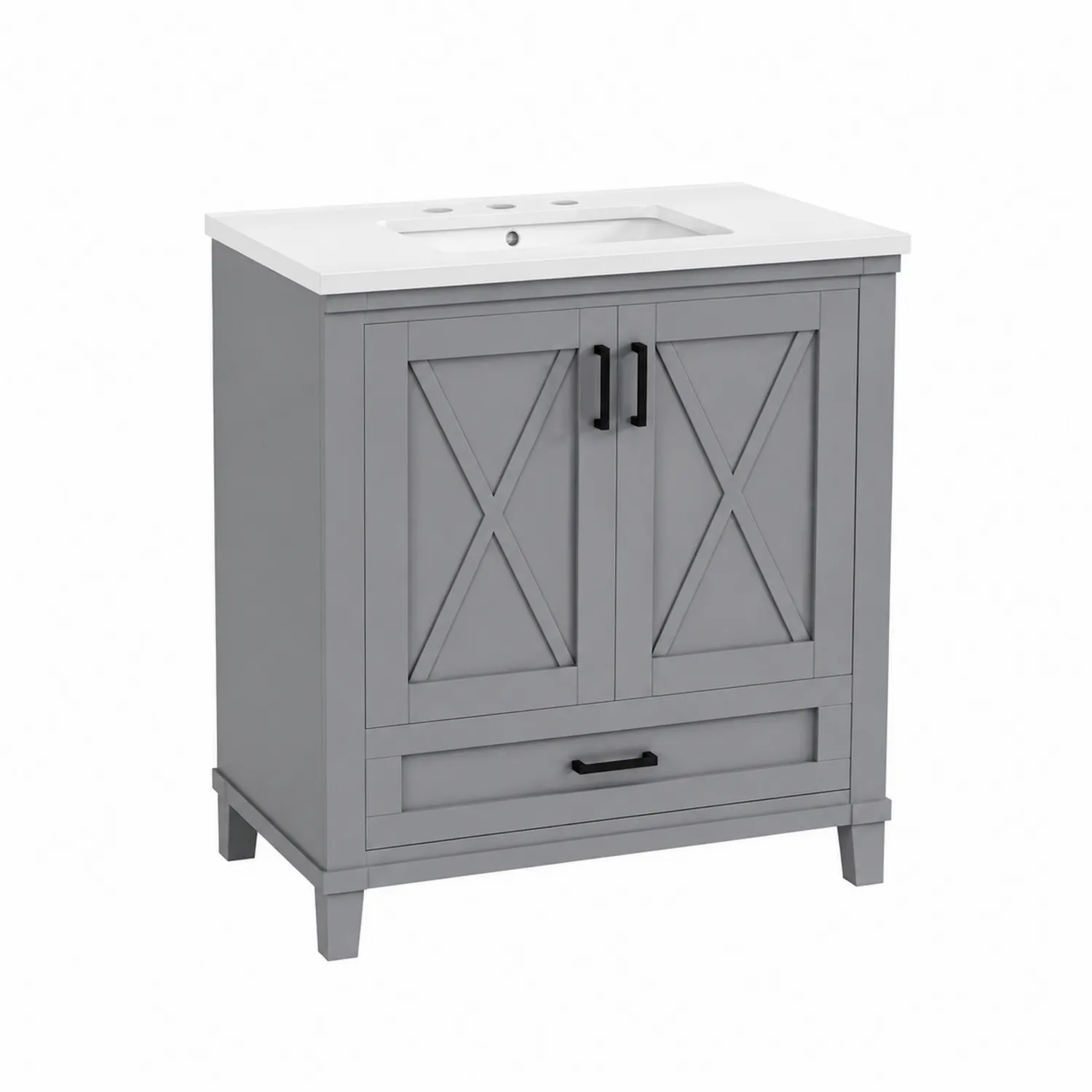Meuble-lavabo en bois et céramique Gris 80 cm