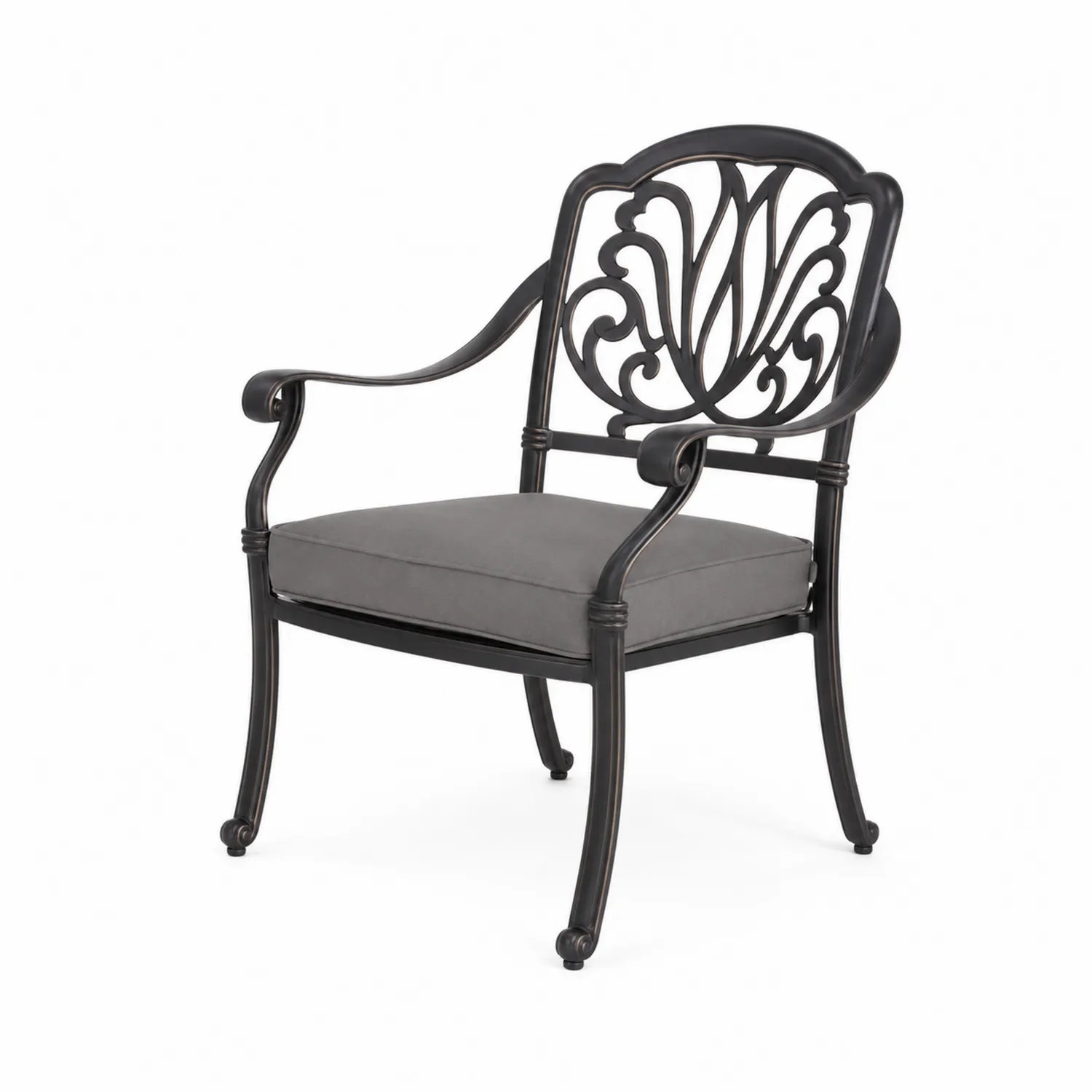 Chaise de salle à manger en aluminium noir avec coussin gris
