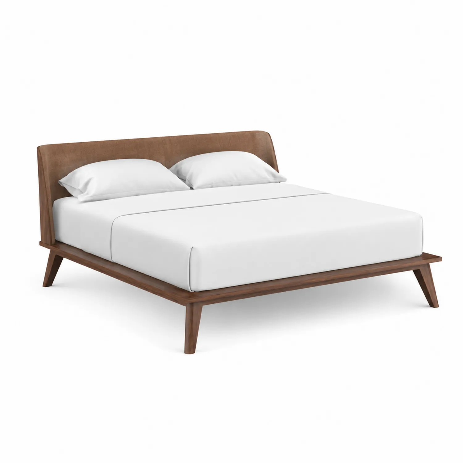 Lit double en bois avec tête de lit en tissu marron 200x160 cm